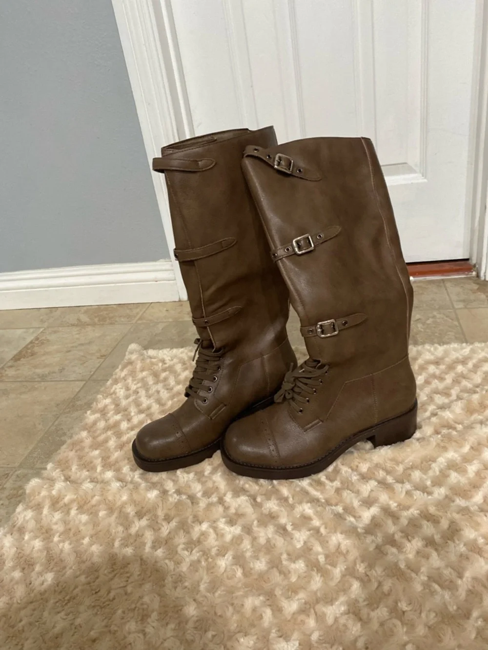 New Women size 9 Knee High Boots Women Square Toe Low Chunky Heel